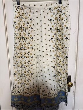 Joie White wide leg pants with Yellow & Blue Floral Border
